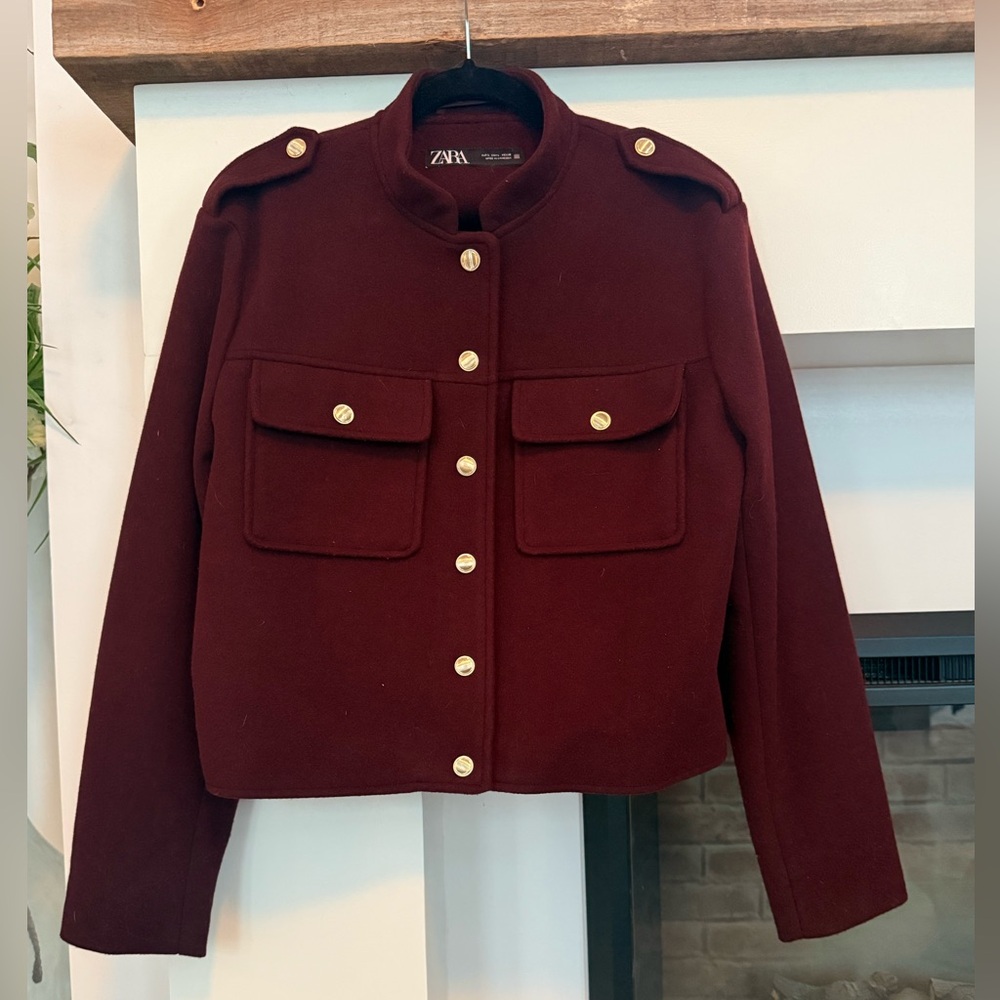 Zara Burgundy Blazer with Gold Accents
